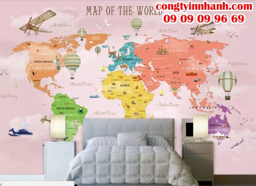 Công ty in nhanh nhận in decal dán tường bản đồ cho bé